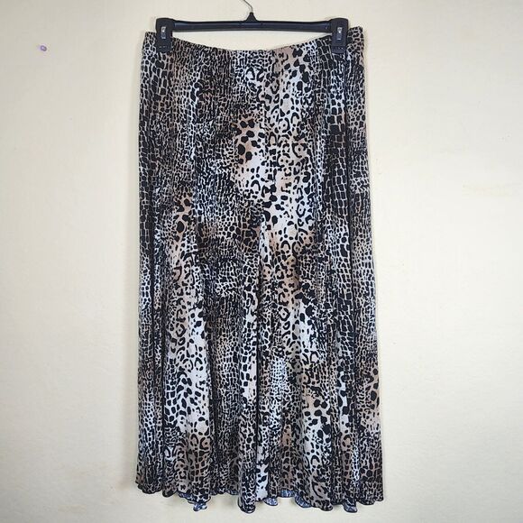 Chico's Womens Leopard Cheetah Print Animal Skirt Midi tapered fun A line Size 3 - Picture 4 of 7